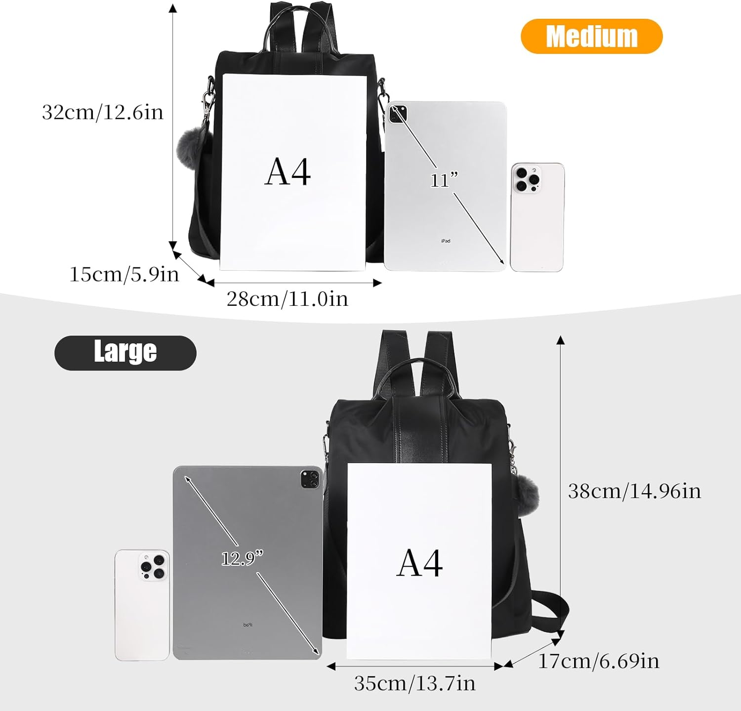 PINCNEL Women Backpack Purse Waterproof Nylon Anti-theft Rucksack Lightweight Shoulder Bag - Image 2